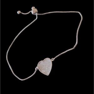Sterling Silver faux diamonds  bling Heart Pendant box bracelet